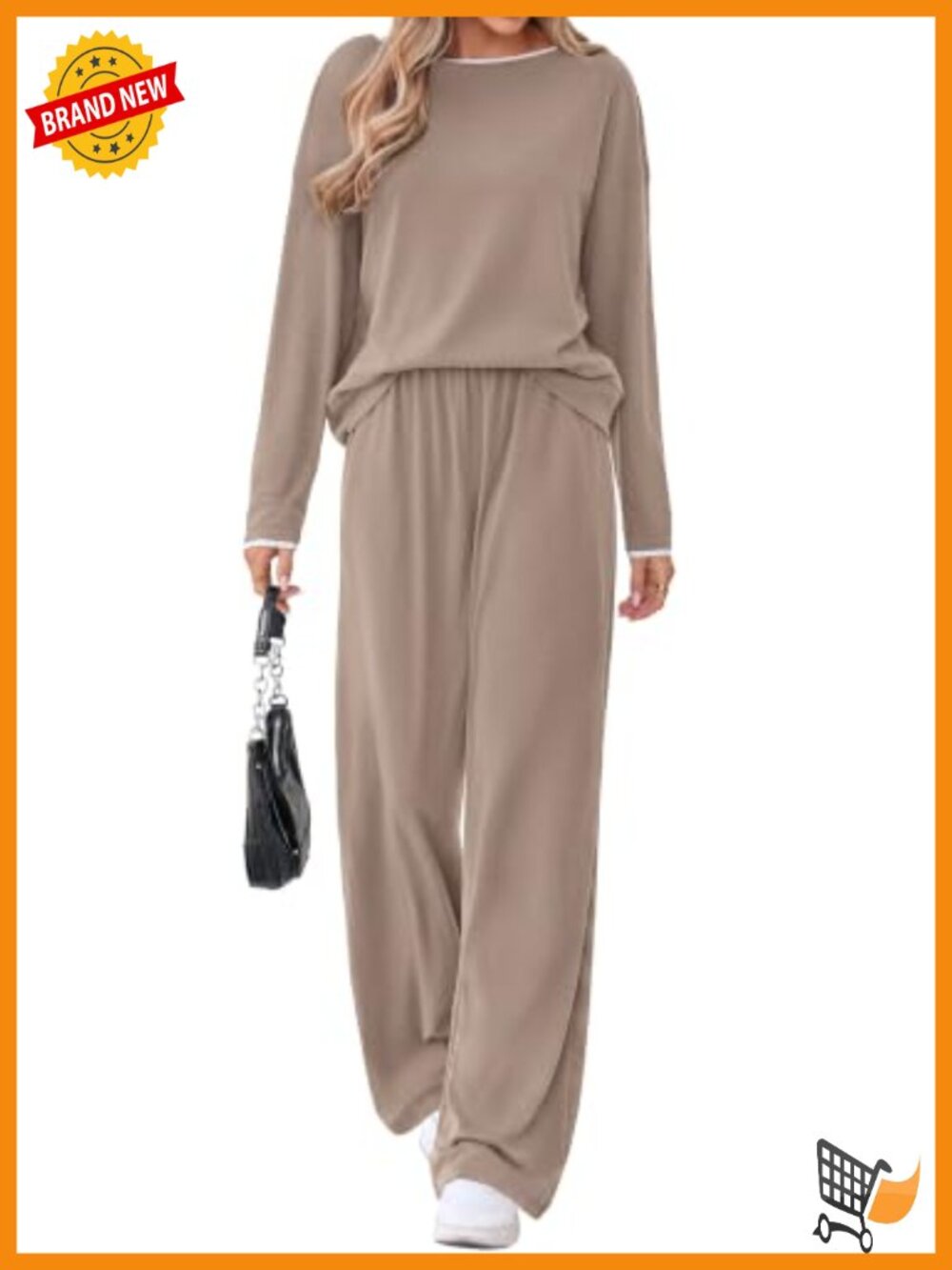 Women's 2 Piece Lounge Set Soft Brushed Knit Wide Leg Pants Long Sleeve